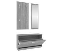 HETFTJN Ensemble Meuble d'Entrée 3-en-1 avec Armoire à Chaussures, Porte-Manteau Mural et Miroir, Vestiaire Gain de Place pour Couloir, Bois d'Ingénierie, Gris Sonoma