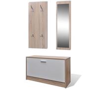 HETFTJN Ensemble Meuble d'Entrée 3 en 1 Vestiaire avec Armoire à Chaussures Miroir Mural et Porte-Manteau à 4 Patères pour Couloir et Entrée Bois d'Ingénierie Chêne et Blanc