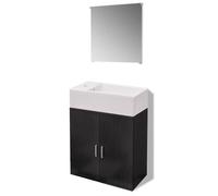 HETFTJN Ensemble Meuble Salle de Bain Suspendu avec Armoire sous Vasque Noir 48x25x48 cm, Miroir 40x40 cm et Lavabo Céramique Blanc, Petit Lave-Mains pour Toilette et WC