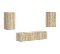 HETFTJN Ensemble Meuble TV 4 Pièces Chêne Sonoma, Meuble de Salon Suspendu en Bois d'Ingénierie, Armoire Murale et Banc TV pour Equipement Multimédia et Objets Déco