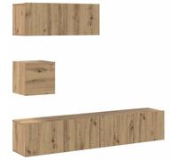 HETFTJN Ensemble Meuble TV Mural 4 Pièces, Meuble Télévision Suspendu en Bois d'Ingénierie, Banc TV Moderne pour Salon, Rangement Multimédia Flottant, Chêne Artisanal