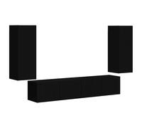 HETFTJN Ensemble Meuble TV Mural 4 Pièces Noir, Meuble de Salon Suspendu en Bois d'Ingénierie, Buffet TV Flottant de Rangement avec Portes pour Séjour et Bureau