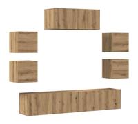 HETFTJN Ensemble Meuble TV Mural Suspendu 7 Pièces, Meuble Télévision Flottant en Bois d'Ingénierie Chêne Artisanal pour Salon, 3 Modules de 80 cm et 4 Modules de 30,5 cm