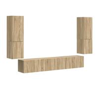 HETFTJN Ensemble Meuble TV Suspendu 4 Pièces, Meuble de Salon Mural en Bois d'Ingénierie, Armoire Murale de Rangement avec Portes pour Séjour Moderne, Coloris Chêne Sonoma