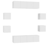 HETFTJN Ensemble Meuble TV Suspendu 8 Pièces Blanc - Meuble TV Mural en Bois d'Ingénierie pour Salon - Comprend 4 Modules de 60x30x30 cm et 4 Modules de 30,5x30x30 cm