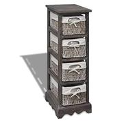 HETFTJN Étagère de Rangement en Bois Marron avec 4 Paniers Tissés, Meuble Colonne d'Appoint pour Salon, Entrée et Couloir, Tour de Rangement Compacte en Paulownia, 25 x 28 x 74 cm