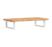 HETFTJN Étagère de Vasque Murale 80x40 cm, Plan de Travail en Bois de Chêne Massif et Supports en Acier Blanc, Support de Lavabo Flottant pour Salle de Bain Rectangulaire