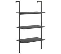 HETFTJN Étagère Inclinée 3 Niveaux, Bibliothèque Échelle de Rangement en Bois et Acier, Étagère Murale pour Salon, Chambre ou Bureau, Noir 64x35x120,5 cm