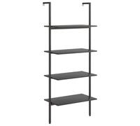 HETFTJN Étagère inclinée 4 Niveaux, Bibliothèque Murale en Bois d'ingénierie et Acier, Meuble de Rangement Pratique pour Salon Chambre et Bureau, 64x35x152,5 cm Noir