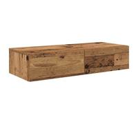HETFTJN Étagère Murale avec 2 Tiroirs 80x33x17cm Table de Chevet Flottante en Bois d'Ingénierie Console de Rangement Suspendue Décorative pour Chambre Salon Entrée Vieux Bois
