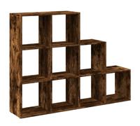 HETFTJN Étagère Séparatrice de Pièce 3 Niveaux, 9 Compartiments Cubiques, Bibliothèque en Forme d'Escalier, Rangement Meuble pour Salon ou Bureau, Bois d'Ingénierie, Chêne Fumé, 137,5 x 29 x 103,5 cm