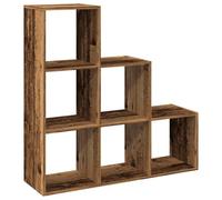 HETFTJN Étagère séparatrice de pièce, Bibliothèque 3 Niveaux à 6 Compartiments, Meuble de Rangement escalier en Bois d'ingénierie, Couleur Vieux Bois, 99 x 29 x 99 cm