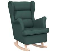 HETFTJN Fauteuil à Bascule en Tissu Vert Foncé Rocking Chair de Relaxation Confortable avec Pieds en Hévéa Massif pour Salon Chambre et Bureau Dimensions 74x90x102 cm