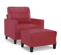 HETFTJN Fauteuil avec Repose-Pied Rouge Bordeaux 60 cm, Chaise de Salon Confortable en Similicuir et Métal, Fauteuil Cabine Rembourré avec Pouf Repose-Pieds pour Bureau et Séjour