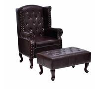 HETFTJN Fauteuil Chesterfield avec Repose-Pied Marron Antique - Chaise de Salon Vintage en Similicuir avec Pieds en Bois Massif, Fauteuil Cabriolet Confortable pour Bureau et Chambre, 66x78x111cm
