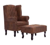 HETFTJN Fauteuil Chesterfield avec Repose-Pieds, Chaise de Salon en Similicuir Daim Marron, Fauteuil de Relaxation Tufté et Clouté avec Assise Rembourrée pour Maison