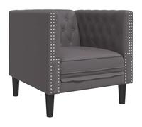 HETFTJN Fauteuil Chesterfield Gris en Similicuir, Chaise de Salon Vintage Rembourrée avec Pieds en Bois, Siège Design Élégant pour Bureau et Chambre, 71 x 74,5 x 70,5 cm