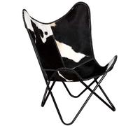 HETFTJN Fauteuil Papillon Design Vintage en Cuir Véritable et Métal, Chaise Rétro Noir et Blanc Salon, Fauteuil Confortable pour Bureau et Chambre, 74x66x90 cm