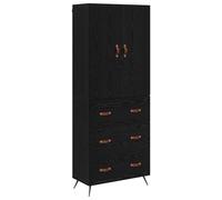 HETFTJN Haut Buffet Armoire Chêne Noir 69,5x34x180 cm, Meuble de Rangement Mural en Bois d'Ingénierie avec Portes et Tiroir pour Salon et Salle à Manger