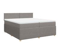 HETFTJN Lit Boxspring 200x200 cm avec Matelas à Ressorts Ensachés et Surmatelas, Cadre de Lit en Tissu Taupe avec Tête de Lit, Sommier à Lattes pour Chambre Adulte