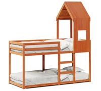 HETFTJN Lit Cabane Superposé 90x190 cm en Bois de Pin Massif, Cadre de Lit Double avec Toit et Sommier à Lattes pour Chambre à Coucher et Petit Espace, Cire Marron