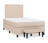 HETFTJN Lit Complet 120x190 cm avec Cadre de Lit en Similicuir Cappuccino, Sommier à Lattes, Matelas à Ressorts Ensachés, Surmatelas et Banc de Chambre Bout de Lit