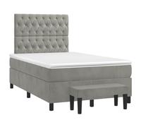 HETFTJN Lit Complet 120x190 en Velours Gris Clair avec Sommier à Lattes, Matelas à Ressorts Ensachés, Surmatelas Mousse et Banc de Bout de Lit Assorti pour Chambre