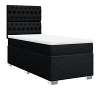HETFTJN Lit Complet 80x200 cm Noir, Lit à Sommier avec Matelas Ressorts Ensachés et Surmatelas, Tête de Lit Réglable en Hauteur, Ensemble Literie Monoplace en Tissu Polyester