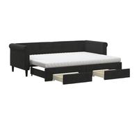 HETFTJN Lit de Jour 2 en 1 avec Lit Gigogne et 2 Tiroirs de Rangement, Canapé-Lit Extensible en Velours Noir avec 2 Matelas en Mousse 80x200 cm, Banquette pour Salon et Chambre