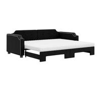 HETFTJN Lit de Repos 2 en 1 avec Lit Gigogne et 2 Matelas en Mousse, Canapé-Lit Extensible en Tissu Noir, Banquette Lit de Jour pour Salon et Chambre, 90x200 cm