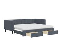 HETFTJN Lit de Repos 2 en 1 avec Lit Gigogne et 2 Tiroirs, Canapé-Lit en Velours Gris Foncé avec 2 Matelas en Mousse 90x200 cm, Lit d'Appoint pour Salon et Chambre d'amis