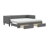HETFTJN Lit de Repos 2 en 1 avec Lit Gigogne et 2 Tiroirs de Rangement, Canapé-Lit Convertible en Tissu Gris Foncé, 2 Matelas en Mousse Inclus 80x200 cm pour Salon et Chambre