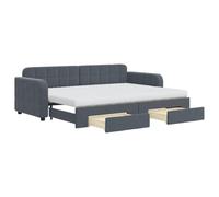 HETFTJN Lit de Repos avec Lit Gigogne et 2 Tiroirs, Canapé-Lit Extensible en Velours Gris Foncé, Lit d'Appoint 80x200 cm avec 2 Matelas en Mousse pour Chambre et Salon