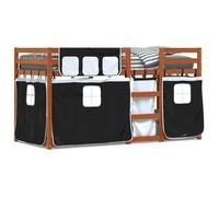 HETFTJN Lit Superposé 90x190 cm en Bois de Pin Massif avec Sommier à Lattes et Kit de Rideaux Blanc et Noir Cadre de Lit Cabane Mi-Hauteur Gain de Place pour Chambre d'amis