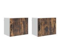 HETFTJN Lot de 2 Armoires Murales de Cuisine en Bois d'Ingénierie, Meuble Haut de Rangement avec 2 Portes et Étagère, Style Moderne pour Cuisine et Cellier, 50x31x40 cm, Chêne Fumé