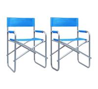 HETFTJN Lot de 2 Chaises de Réalisateur Pliantes, Chaise de Camping en Acier avec Accoudoirs, Siège Extérieur Portable, Tissu Polyester, Bleu, 48 x 57 x 79 cm