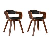 HETFTJN Lot de 2 Chaises de Salle à Manger Design en Bois Courbé et Similicuir Noir - Chaises de Cuisine Ergonomiques avec Dossier et Accoudoirs pour Salon et Coiffeuse