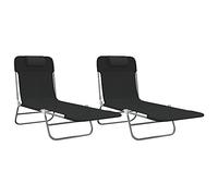 HETFTJN Lot de 2 Chaises Longues Pliantes, Transat de Jardin Réglable en Textilène et Acier, Bain de Soleil pour Extérieur et Terrasse, Lit de Soleil Pliable avec Poignée, Noir