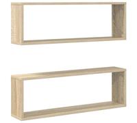 HETFTJN Lot de 2 Étagères Murales Cube en Bois d'Ingénierie Chêne Sonoma, Bibliothèque Suspendue pour Livres et Décoration, Rangement Mural Salon ou Bureau, 80 x 15 x 26,5 cm