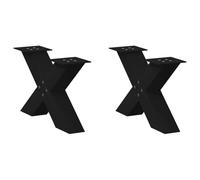 HETFTJN Lot de 2 Pieds de Table Basse en Forme de X, Pied de Meuble en Acier Thermolaqué Noir, 60 x 30-31 cm, Piétement Métallique pour Table de Salon avec Niveleurs Réglables