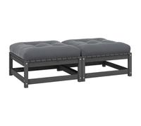 HETFTJN Lot de 2 Repose-Pieds de Jardin en Bois de Pin Massif avec Coussins Anthracite, Pouf Modulaire de Salon de Jardin Gris 70x70x30 cm pour Terrasse, Balcon et Extérieur