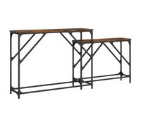 HETFTJN Lot de 2 Tables Console Gigognes, Table d'Entrée Industrielle en Bois d'Ingénierie et Métal, Bout de Canapé Gain de Place pour Salon et Couloir, Chêne Fumé