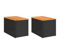 HETFTJN Lot de 2 Tables d'Appoint de Jardin en Résine Tressée et Bois d'Acacia Massif, Petites Tables Basses d'Extérieur pour Terrasse Balcon et Cour, 55 x 34 x 37 cm, Noir et Marron