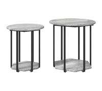 HETFTJN Lot de 2 Tables d'Appoint Industrielles Bout de Canapé avec Étagère de Rangement Tables Gigognes en Bois d'Ingénierie et Cadre en Métal pour Salon et Chambre Gris