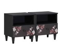 HETFTJN Lot de 2 Tables de Chevet avec Tiroir en Bois de Manguier Massif, Table de Nuit avec Motif Floral Gravé et Bouton en Laiton, Petit Meuble pour Chambre, 40 x 33 x 46 cm