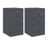 HETFTJN Lot de 2 Tables de Chevet en Acier, Tables de Nuit Industrielles avec 3 Tiroirs, Meubles d'Appoint pour Chambre à Coucher, Salon et Bureau, Anthracite, 34,5x39x62 cm