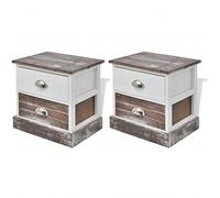 HETFTJN Lot de 2 Tables de Chevet en Bois Style Français Classique, Tables de Nuit Marron et Blanc avec 2 Tiroirs et Étagère pour Chambre et Salon, Petit Meuble d'Appoint, 38 x 28 x 38 cm