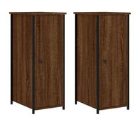 HETFTJN Lot de 2 Tables de Chevet Industriel, Bout de Canapé en Bois d'Ingénierie et Fer avec 2 Compartiments, Meuble Auxiliaire pour Chambre et Salon, 32x42x80 cm, Chêne Marron