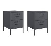 HETFTJN Lot de 2 Tables de Chevet Industrielles en Acier Anthracite, Table de Nuit avec 2 Tiroirs de Rangement, Meuble d'Appoint pour Chambre, Salon et Bureau, 36 x 39 x 50,5 cm
