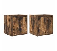 HETFTJN Lot de 2 Tables de Chevet Murales, Table de Nuit Suspendue en Bois d'Ingénierie avec Porte, Petit Meuble Flottant de Rangement pour Chambre, 38x34x40 cm, Chêne Fumé